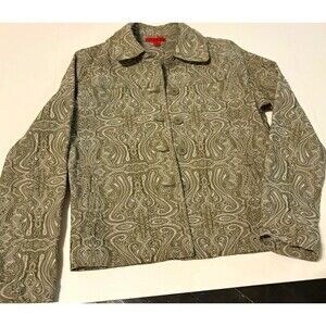 Joni B. Women's Green/Beige Paisley Zip Front Collared Short Jacket Size S